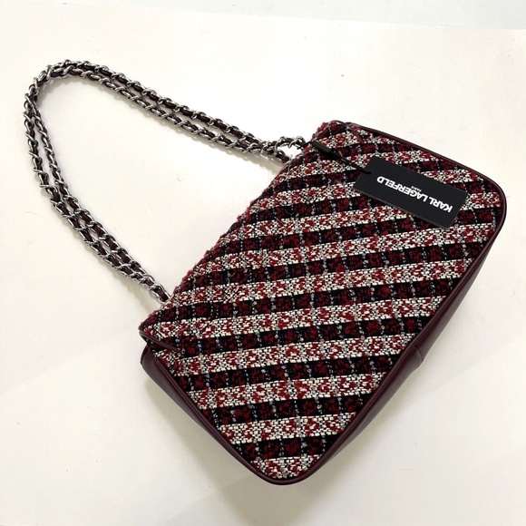NWT Original $328 Karl Lagerfeld Medium Agyness Boucle Tweed Shoulder Bag Fabric - Picture 4 of 9